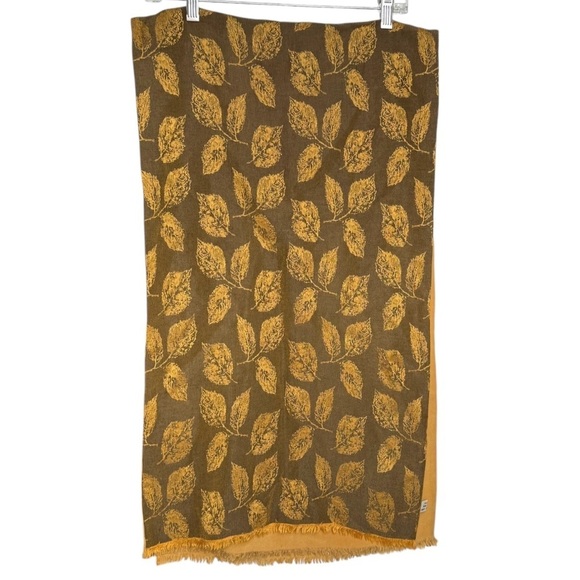 Bloomingdale’s Made In Italy Silk and Wool Scarf With Leaf Motif Golden Yellow